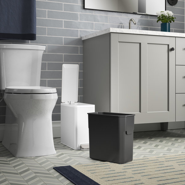 Kohler Reset 2.5-Gallon Bathroom Trash Can, Slim Stainless Steel Step ...